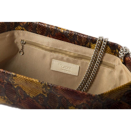 Statement Clutch in Snake Embossed Leather - Brown/Gold