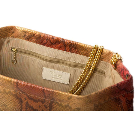 Statement Clutch in Snake Embossed Leather - Gold/Coral