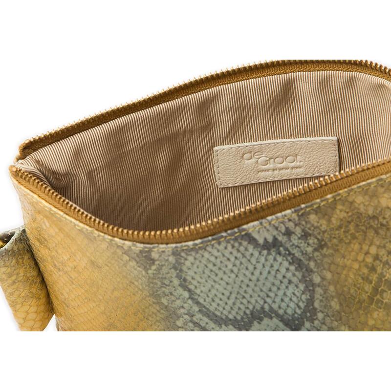 Soiree Wrist Clutch in Snake Embossed Leather - Gold/Gray