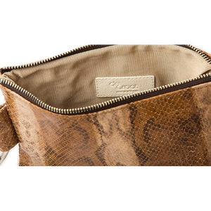 Soiree Wrist Clutch in Snake Embossed Leather - Caramel