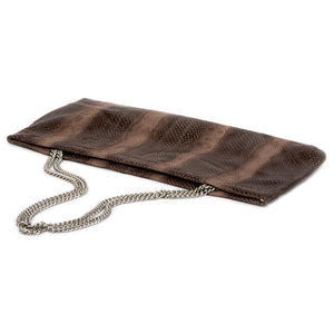 Statement Clutch in Snake Embossed Leather - Brown
