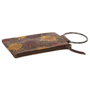 Soiree Wrist Clutch in Snake Embossed Leather - Brown/Gold