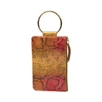 Soiree Wrist Clutch in Snake Embossed Leather - Gold/Coral