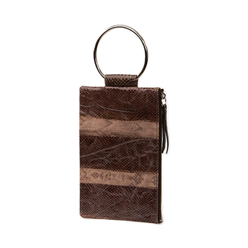 Soiree Wrist Clutch in Snake Embossed Leather - Brown