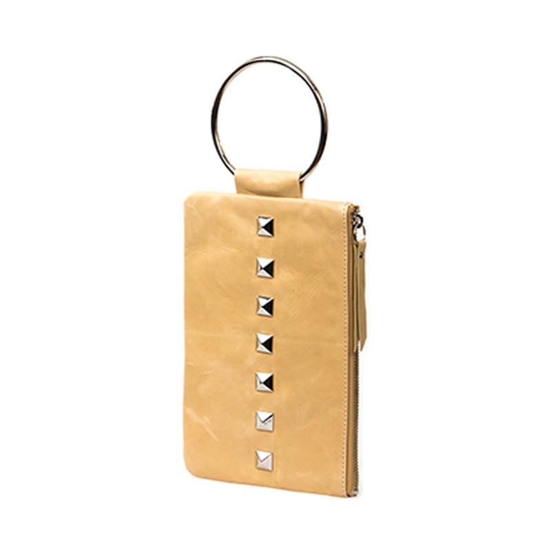 Soiree Wrist Clutch with Rivet Accent - Light Tan