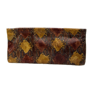 Statement Clutch in Snake Embossed Leather - Brown/Gold