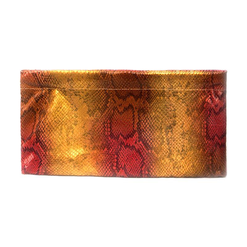 Statement Clutch in Snake Embossed Leather - Gold/Coral