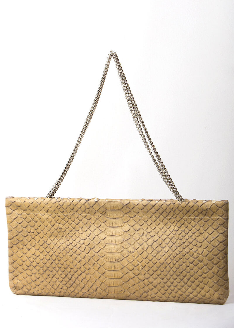 Statement Clutch in Snake Embossed Leather - Tan