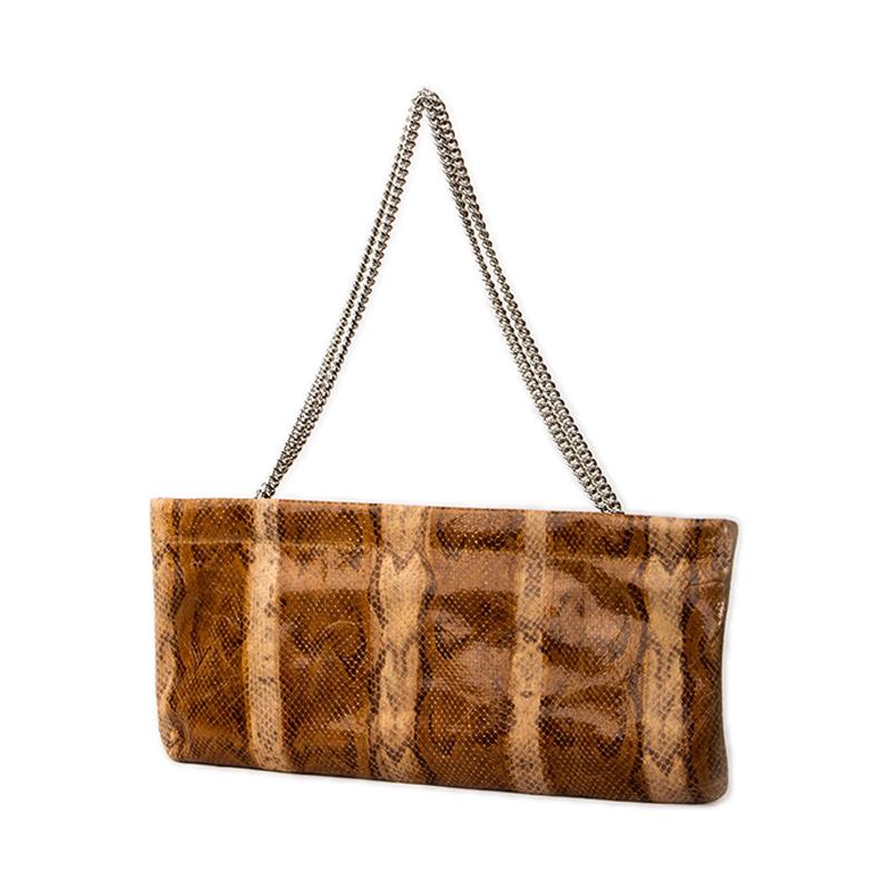 Statement Clutch in Snake Embossed Leather - Caramel