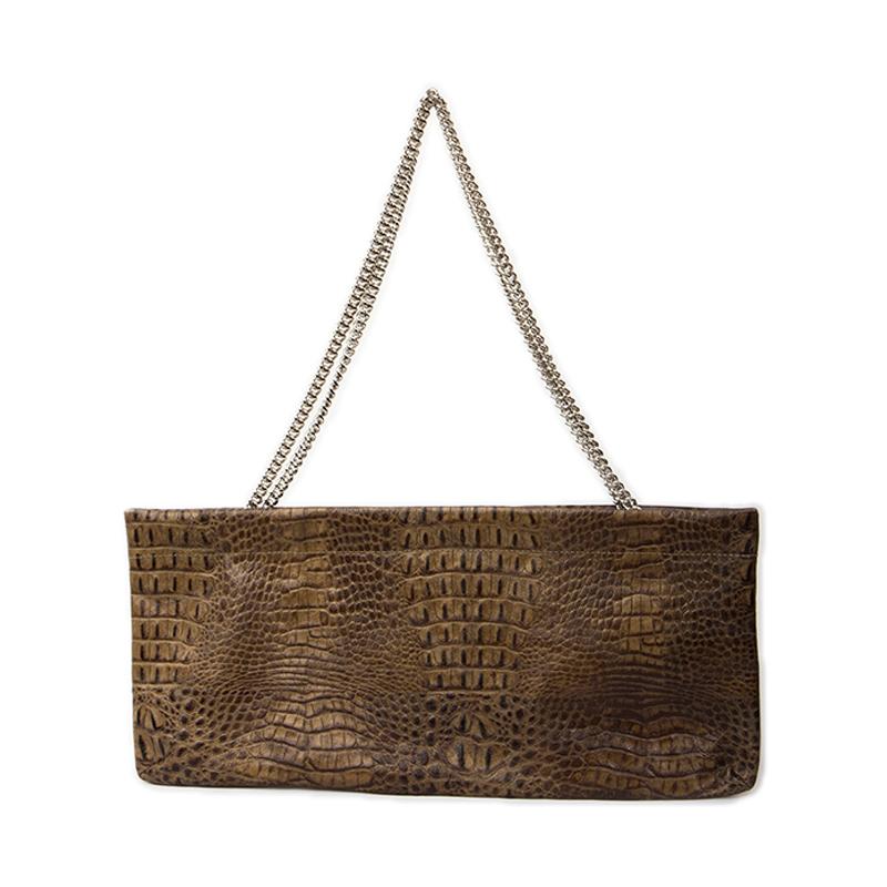 Statement Clutch in Crocodile Embossed Leather - Taupe