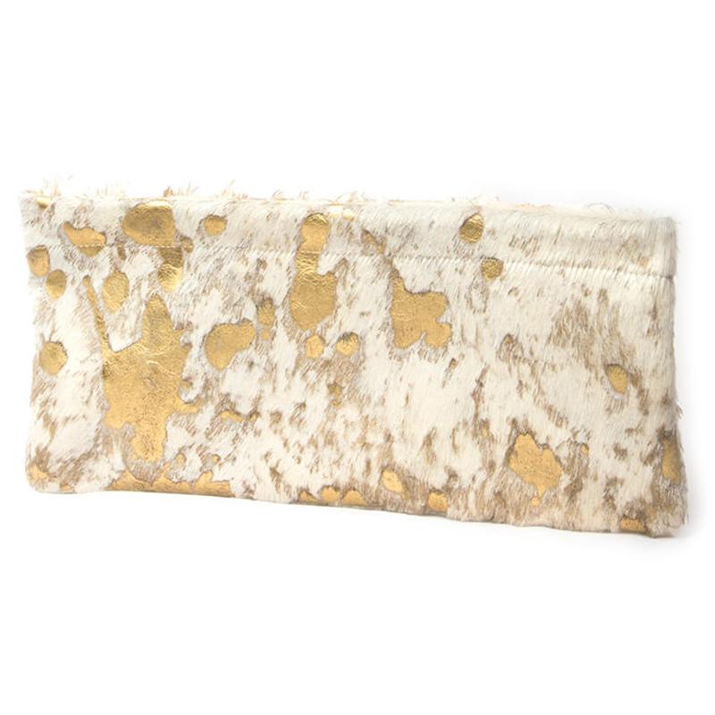 Statement Clutch in White/Gold Hair on Hide